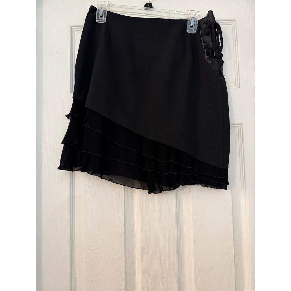 Vintage Moschino Jeans Black Asymmetric Tiered Ruffle Mini Skirt size 10 - Picture 2 of 7